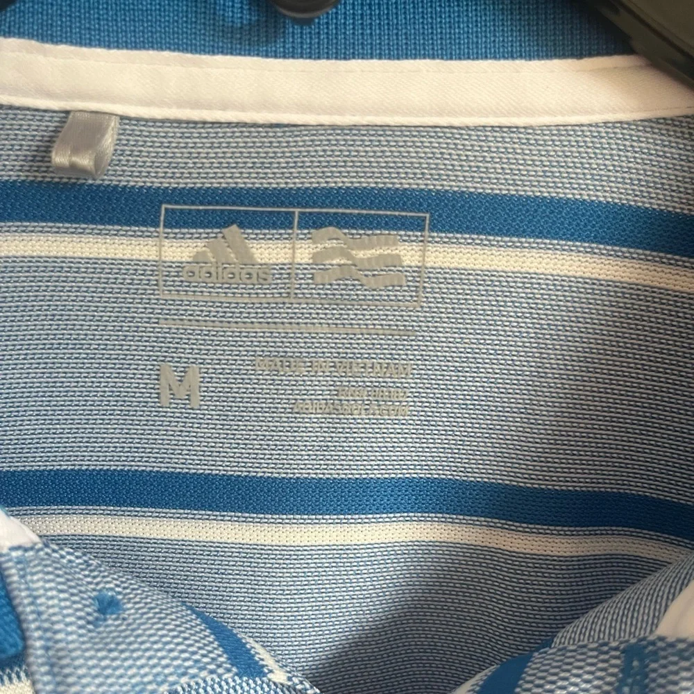 Men’s Blue Striped Adidas Short Sleeve Golf Polo Size M